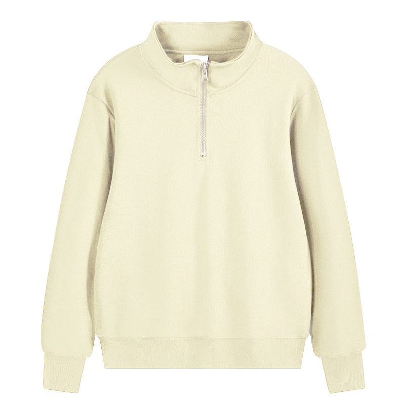 Heavy Pearl Air Layer Semi-access Control Zipped Stand Collar Sports Sweater Ivory - D&A