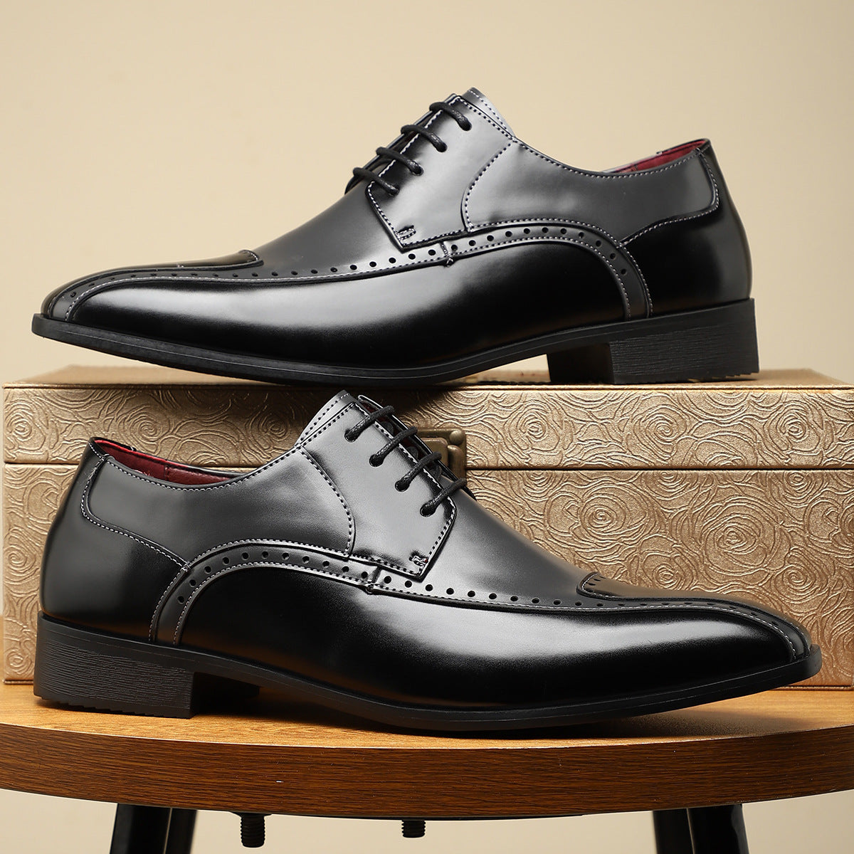 Men's Trendy Non-slip Breathable Leather Shoes Color Matching Business - D&A