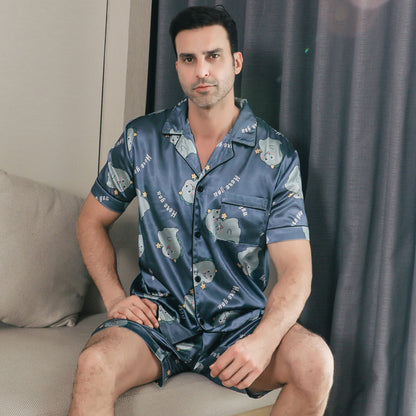Ice Silk Short Sleeve Pajamas Men Can Be Outerwear Homewear Style 1 - D&A