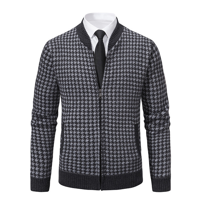 Men's Sweater Coat Cardigan Long Sleeve Knitted Thickened Warm Dark Gray - D&A