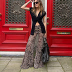 Leopard Print Mesh Floral Print Trousers - D&A