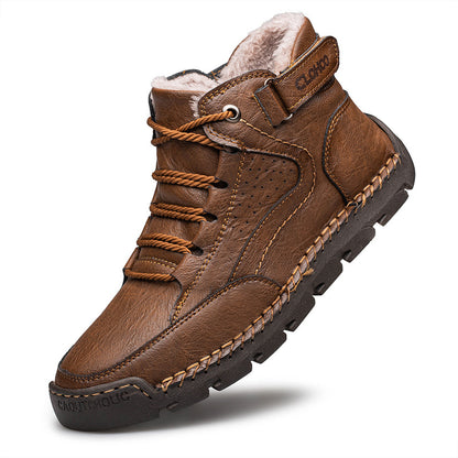 Martin Boots Stitching Men's Casual Shoes Dark Brown Plus Velvet - D&A