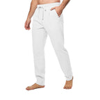 Men's Cotton And Linen Trousers Loose Drawstring Waist Straight Summer Breathable White - D&A
