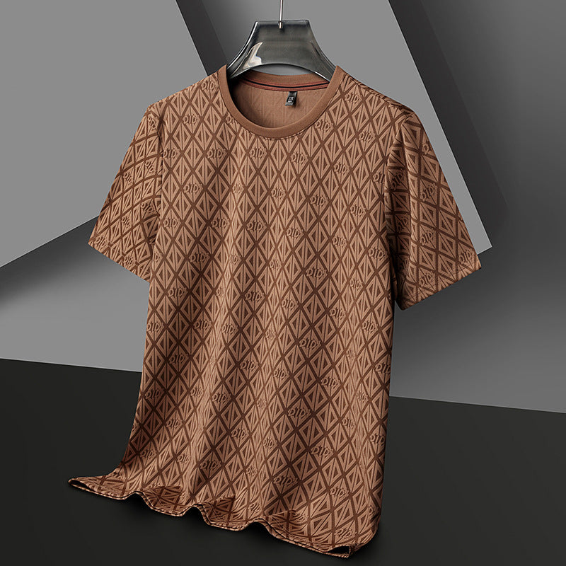 Men's Round Neck Jacquard Short Sleeve Cool Antibacterial Fashion Brand Casual Fashion Half Sleeve - D&A