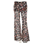 Leopard Print Mesh Floral Print Trousers Black - D&A