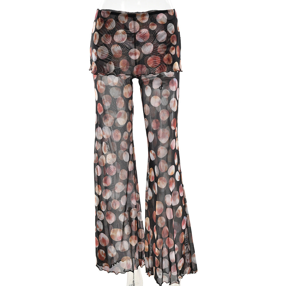 Leopard Print Mesh Floral Print Trousers Black - D&A