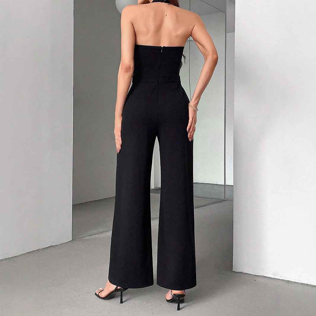 Black And White Color Matching Straight Halter Jumpsuit