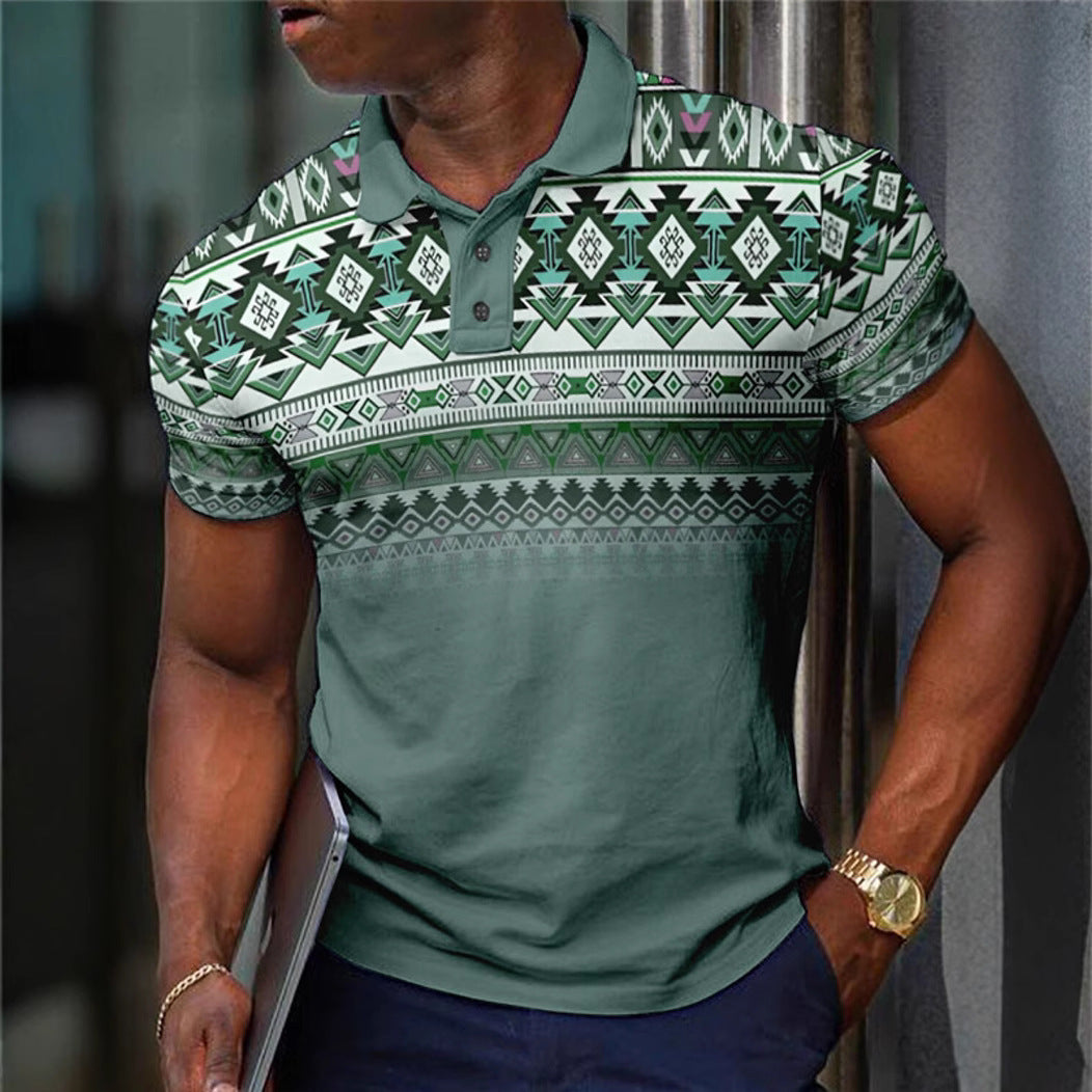 Pattern Button Short Sleeved Polo Shirt - D&A