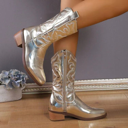 Mid-calf Solid Color Pointed Martin Boots - D&A