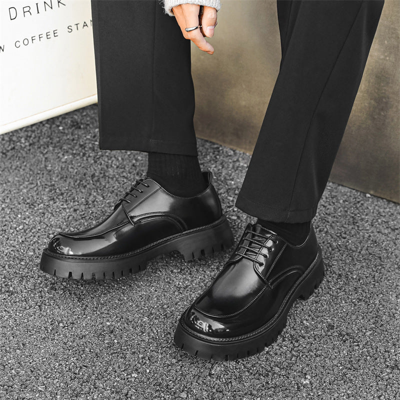 Platform Height Increasing Casual Leather Shoes - D&A