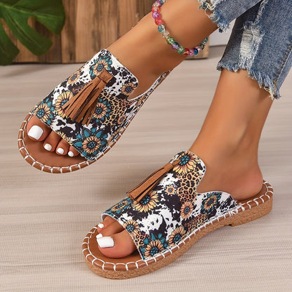 Women's Tassel Decorated Flat Sandals ArmyGreen - D&A