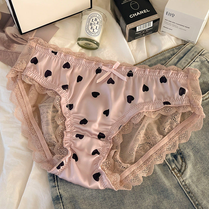 Fashion Heart-shaped Lace Underwear For Women Bean Pink - D&A