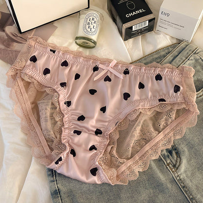 Fashion Heart-shaped Lace Underwear For Women Bean Pink - D&A