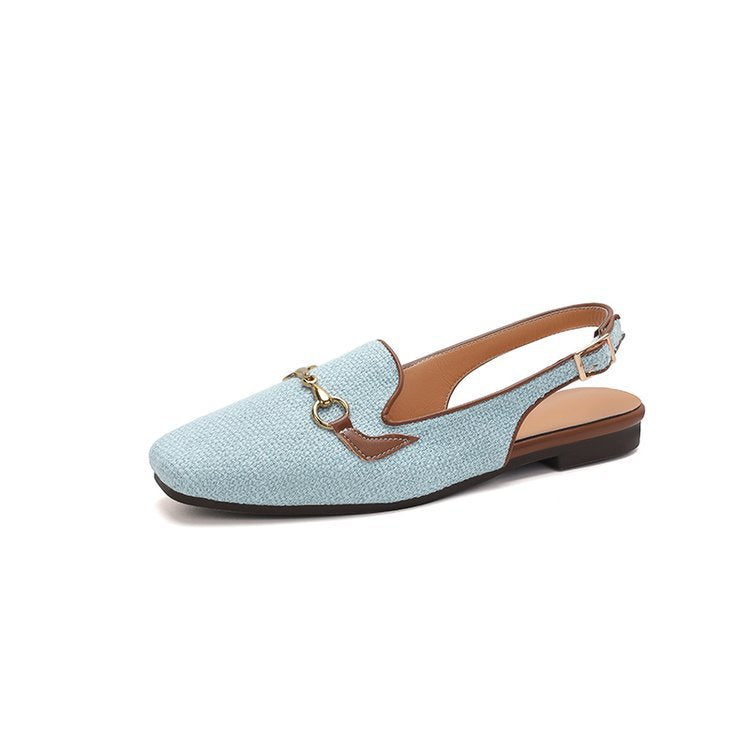 Women's Korean-style Fashion Closed Toe Casual Metal Chain Sandals Light Blue - D&A