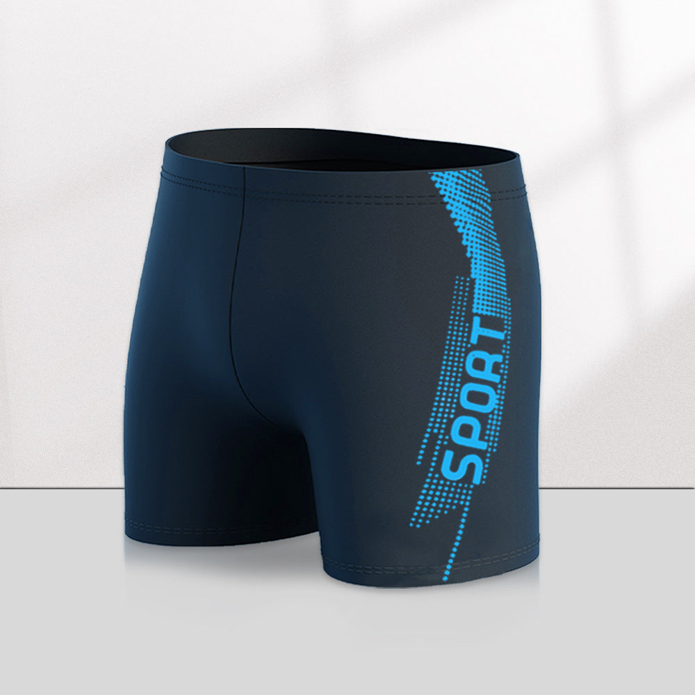 Men's Quick-drying Professional Sports Fitness High Waist Swimming Trunks Lake Blue - D&A