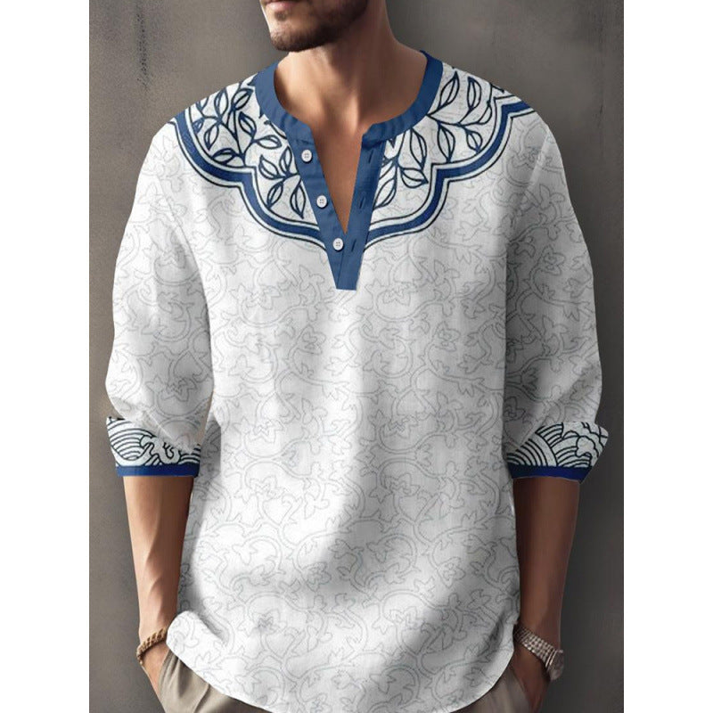 3D Digital Printing Bamboo Linen Long Sleeve European And American Men 57015S16734063 - D&A