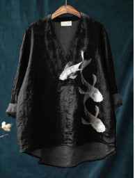 Fashion Digital Printing Large Wide V-neck Top