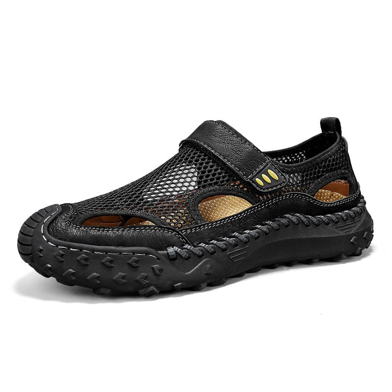 Summer Outdoor Casual Hollow Mesh Surface Breathable Men's Sandals Black - D&A