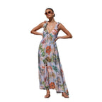 Women's Printed V-neck Large Swing Suspender Dress - D&A