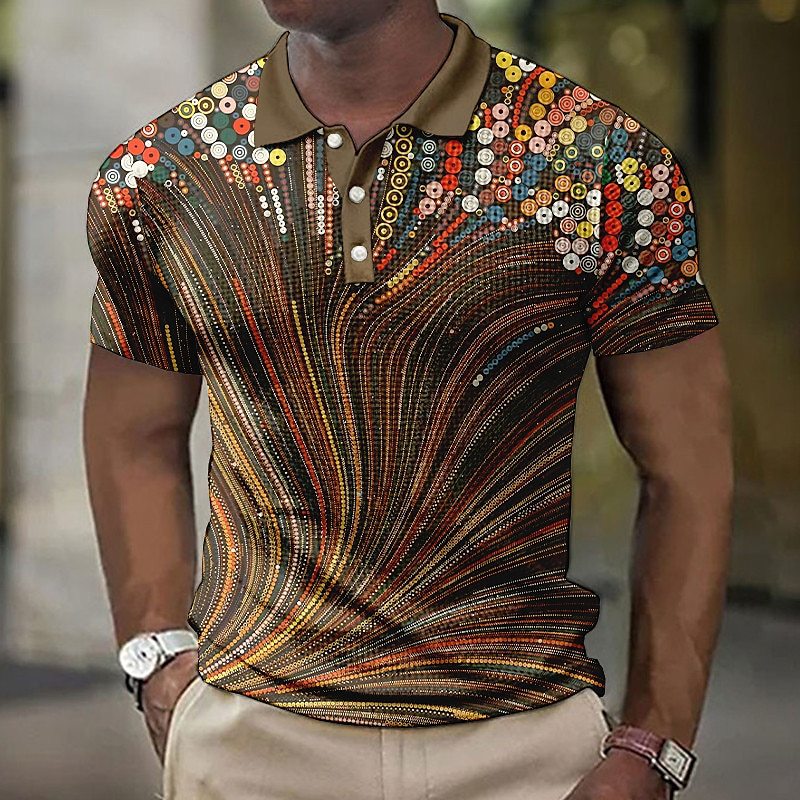 Men's Button Shirt Striped Pattern Printed Geometric Outdoor Street Style Short Sleeve 3y5YMT0 - D&A