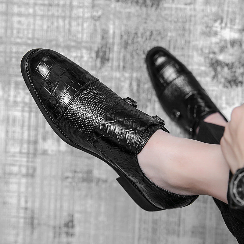 Double Buckle Plus Size Business Men's Casual Leather Shoes - D&A