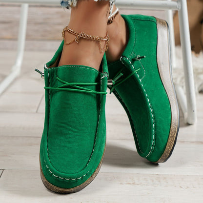 Plus Size Women's Shoes Flat Elastic Band Slip-on Casual Shoes Green - D&A