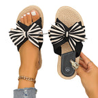 One-word Women's Slippers Hemp Rope Straw Woven Summer New Outdoor Stripes - D&A