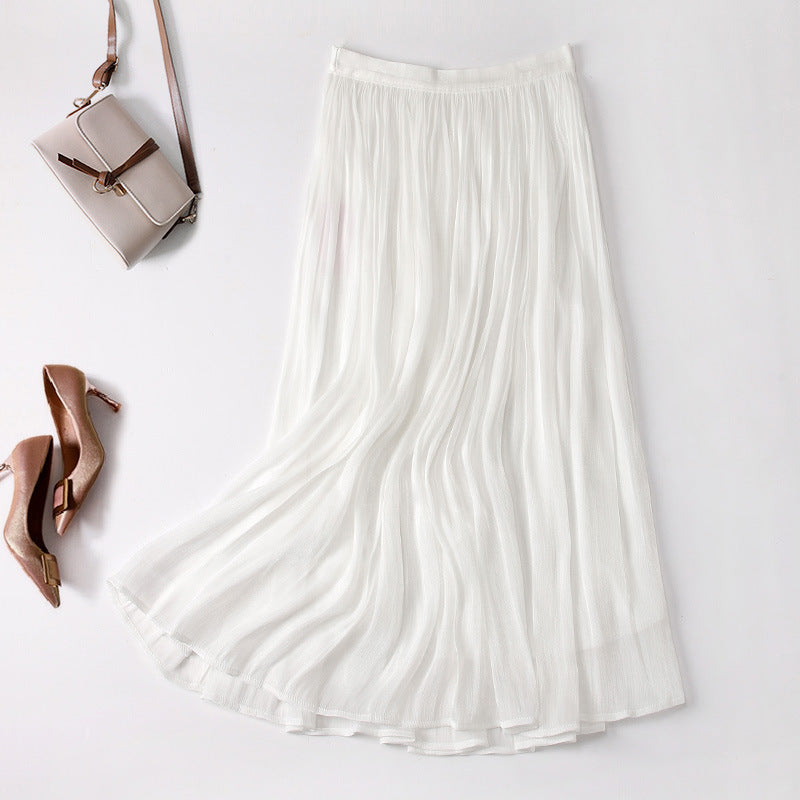 Slim Slimming Mid-length Elegant Pendant Summer Elastic Skirt White Free Size - D&A