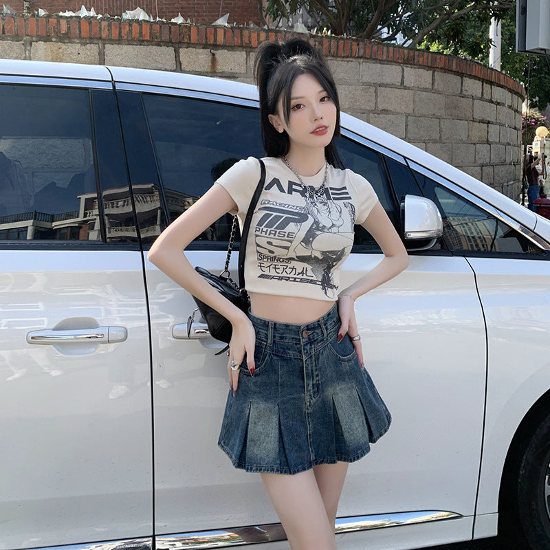 Denim Pleated For Women Summer High Waist Anti-exposure Skirt - D&A