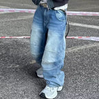 Profile Pleated BAGGY Washed White Blue Jeans - D&A