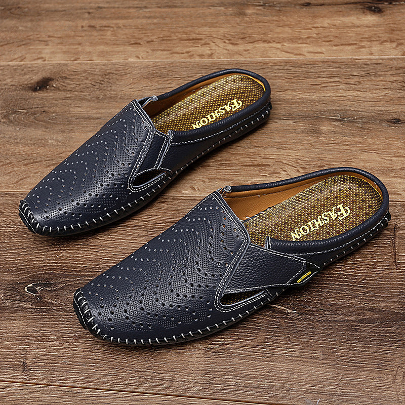 Muller Shoes Hole Low-top Cowhide Surface Slip-on Blue - D&A