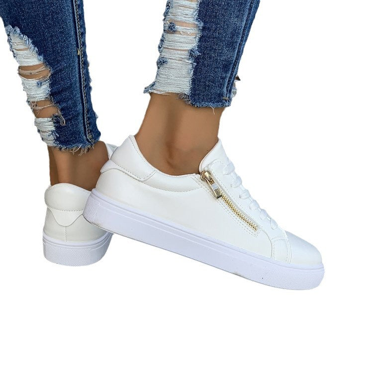 Women's Versatile Leather Side Zipper Casual Sports Shoes - D&A