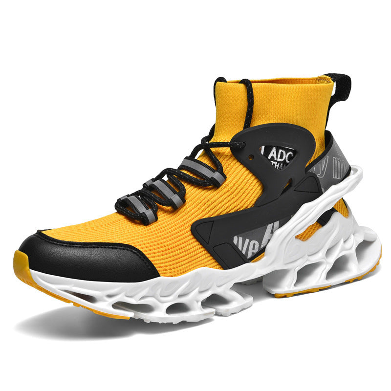 Men's High-top Shock-absorbing Running Mesh Sneaker Yellow - D&A