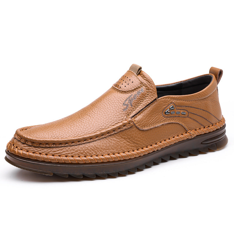 Men's First Layer Cowhide Driving Shoes Khaki - D&A