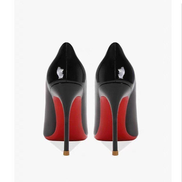 Women's Pointed Low-cut Patent Leather High Heels - D&A