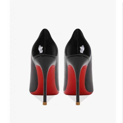 Women's Pointed Low-cut Patent Leather High Heels - D&A