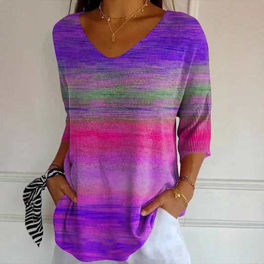 New 3D Printed Women's European And American Fashion Floral V-neck Shirt Top - D&A
