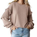 Women's Lantern Sleeve Round Neck Lace Sleeve Top - D&A