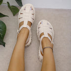 Korean Style Round Toe Ankle-strap Buckle Closed Toe Flat Hollowed - D&A