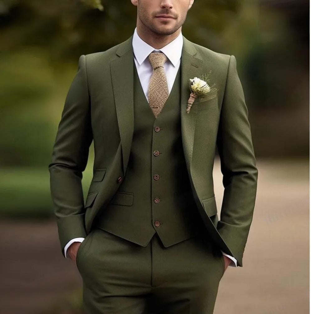 Men's Three-piece Suit Solid Color High Sense Green - D&A