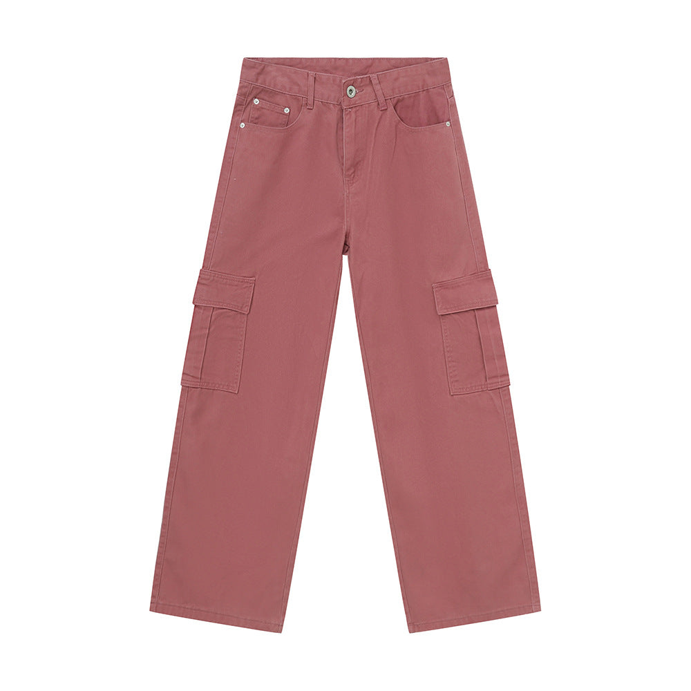 Men's Solid Color Basic Loose Casual Straight-leg Denim Trousers Peach Pink - D&A