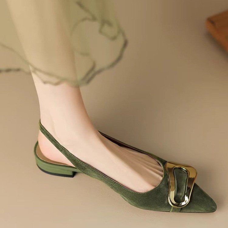 French Retro Metal Buckle Women's Flat-heeled Shoes - D&A