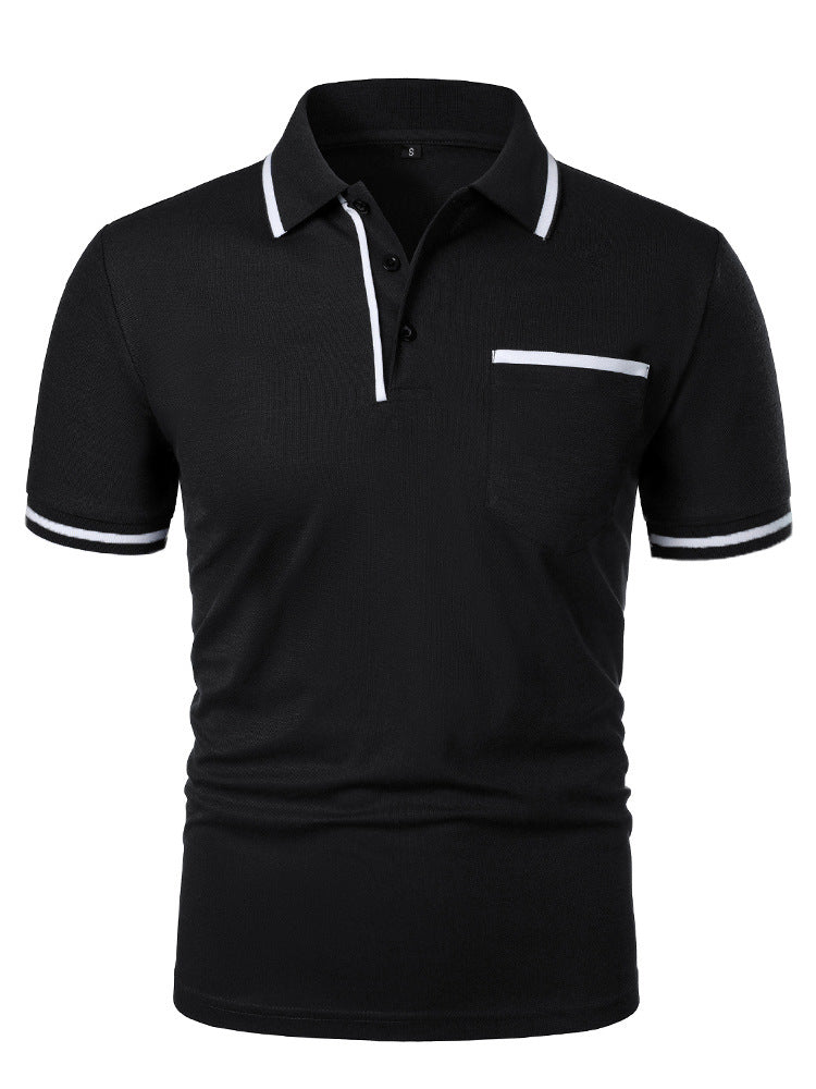 Men's Casual Lapel Short Sleeve T-shirt Black - D&A