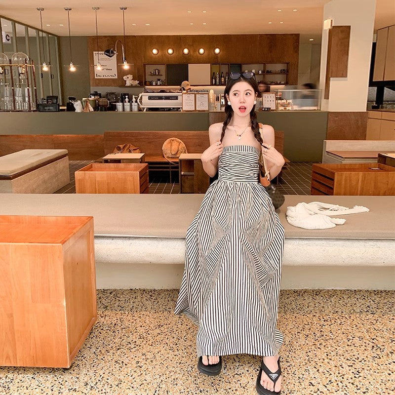 Tube Top Contrast Color Striped Shirt Dress Women's Summer - D&A