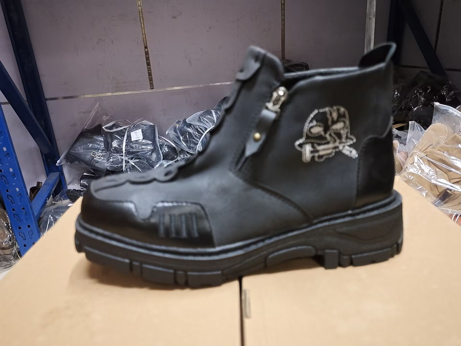 Men's Short Boots Round Toe Large Size Side Zipper Martin Boots Black - D&A