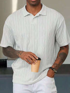 Retro Button Lapel Short Sleeve T-shirt Breathable Short Sleeve Loose Texture Knitted White - D&A