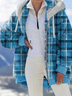 Women's Plush Lined Plaid Hooded Coat - D&A