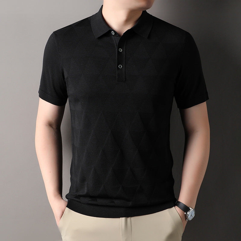 Short Sleeve T-shirt Men's Thin Ice Silk Quick-drying Knitted Short Sleeve DX525 Black - D&A