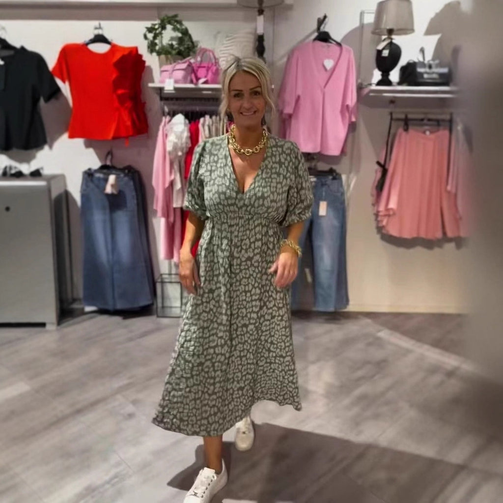 Printed V-neck Plus Size Dress Women - D&A