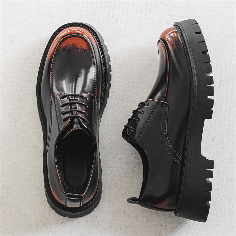 Platform Height Increasing Casual Leather Shoes Bronze - D&A